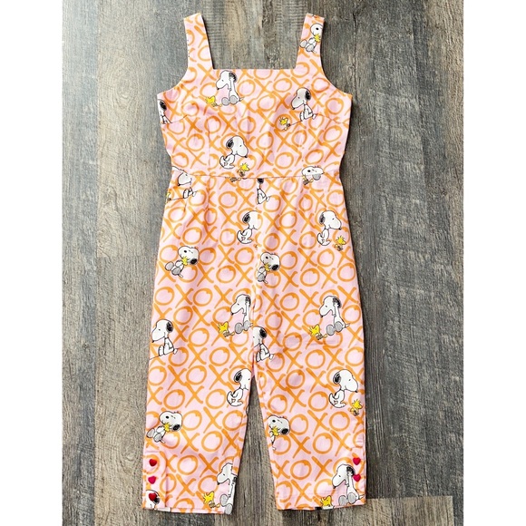 SARSPARILLY x Peanuts pink / orange XOXO Snoopy Best Friends Forever jumpsuit M - Picture 1 of 13